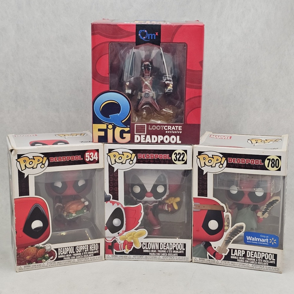 Marvel Deadpool Funko Pop And QFig Lot Of 4 Open Box Super Hero Clown Larp *Read